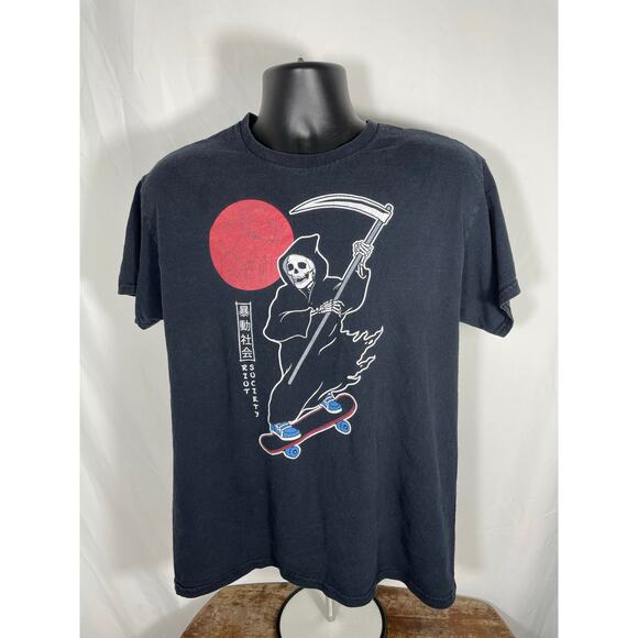 Riot Society Grim Reaper Skate Tee Black Size L Skateboard - Picture 1 of 6